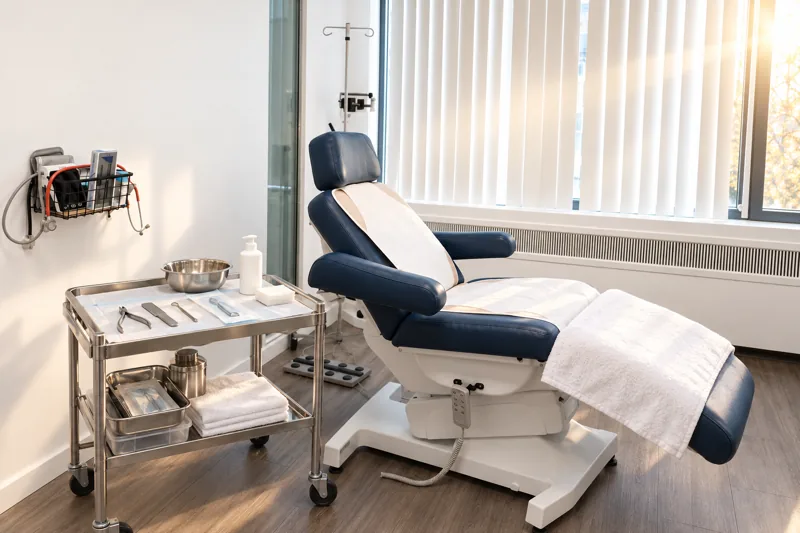 Fauteuil préparé pour un soin de pieds